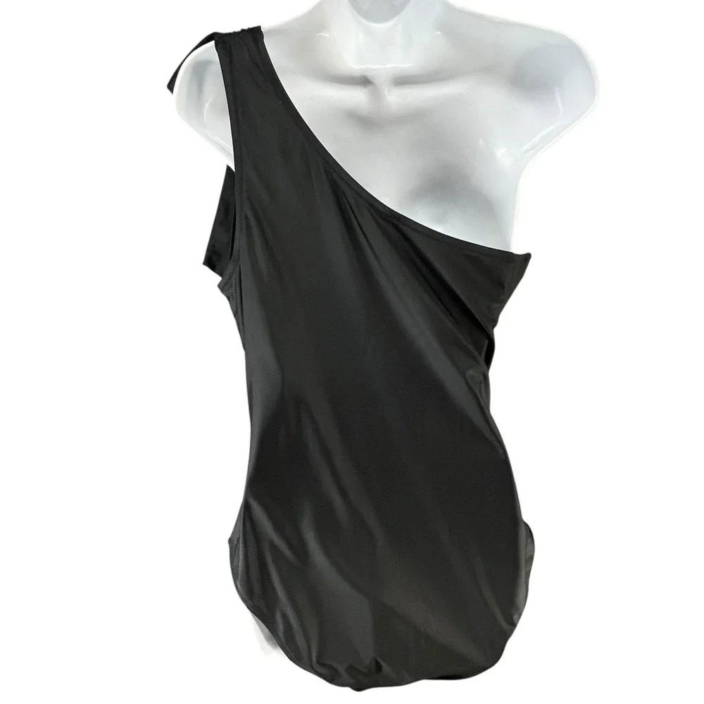 J Crew One Piece Womens 16 Black Bow One Shoulder‎ Swimsuit Modern Chic Beach